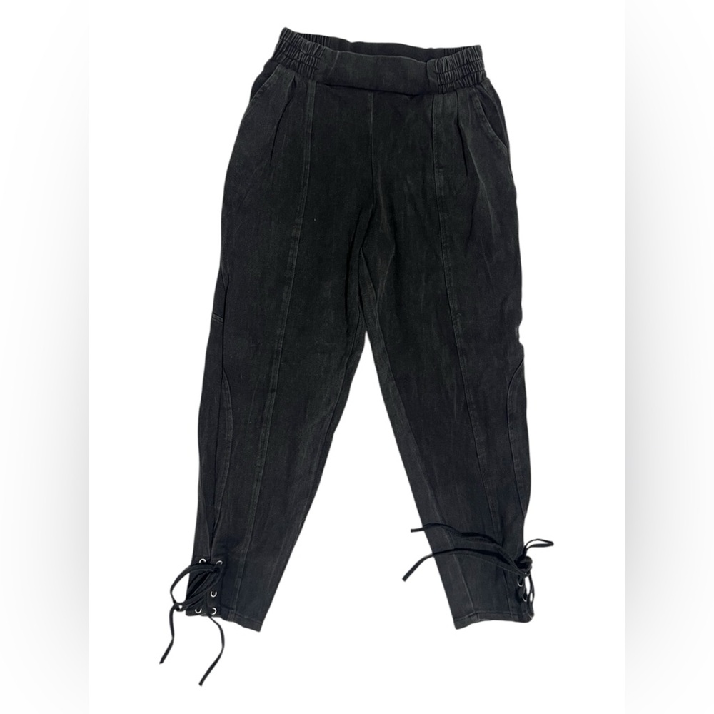 POL Washed Black Lace-Up Hem Taper Jeans Size S NWOT